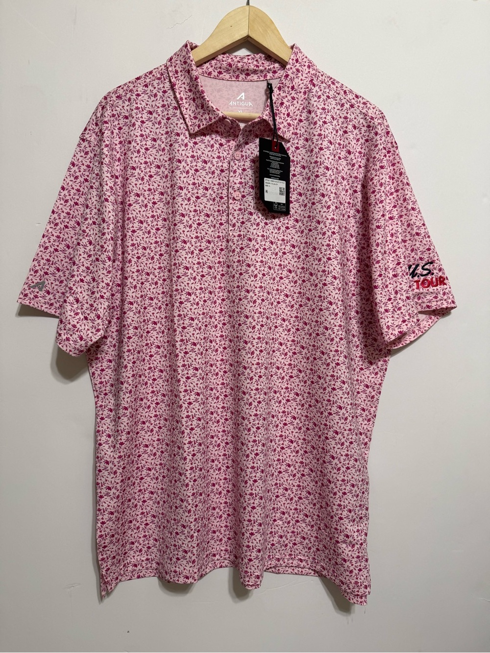 NWT Antigua Augustus pink short Sleeve golf polo shirt